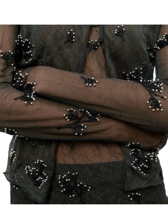 Zara Sweaters - Zara Black Sheer Beaded Mesh Cardigan shrug shawl